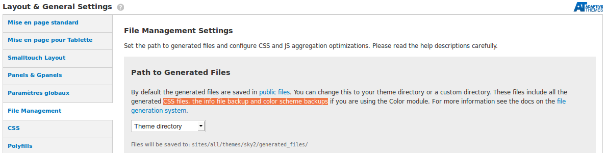 File Management Settings - adaptive theme