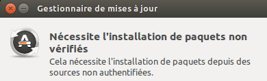 erreur affichée par le gestionnaire d&#039;application de Ubuntu (14.04)