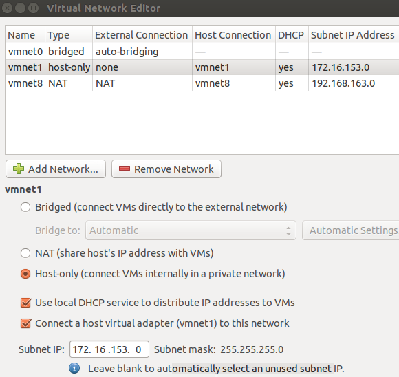vmware-netcfg pour configurer le réseau
