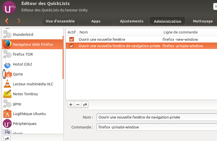 Modifier les commandes de la barre avec Ubuntu Tweaks