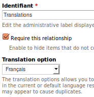 Views 3.8 : configurer une relation Translation pour le fr - on verra qu'il ne faut pas cocher la case